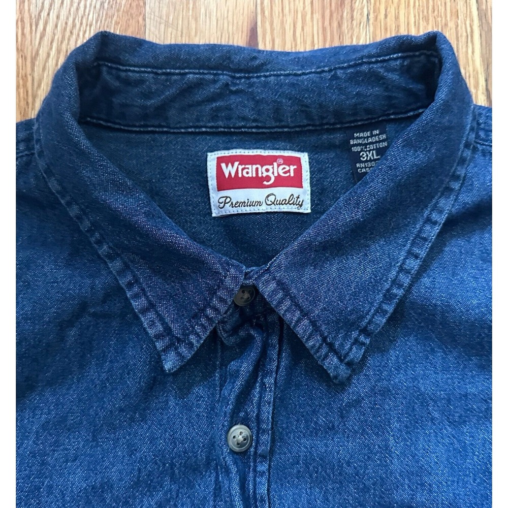 Wrangler‎ Denim Shirt Mens Size 3XL Blue Stretch Cotton Button Western Shirt - Picture 6 of 12